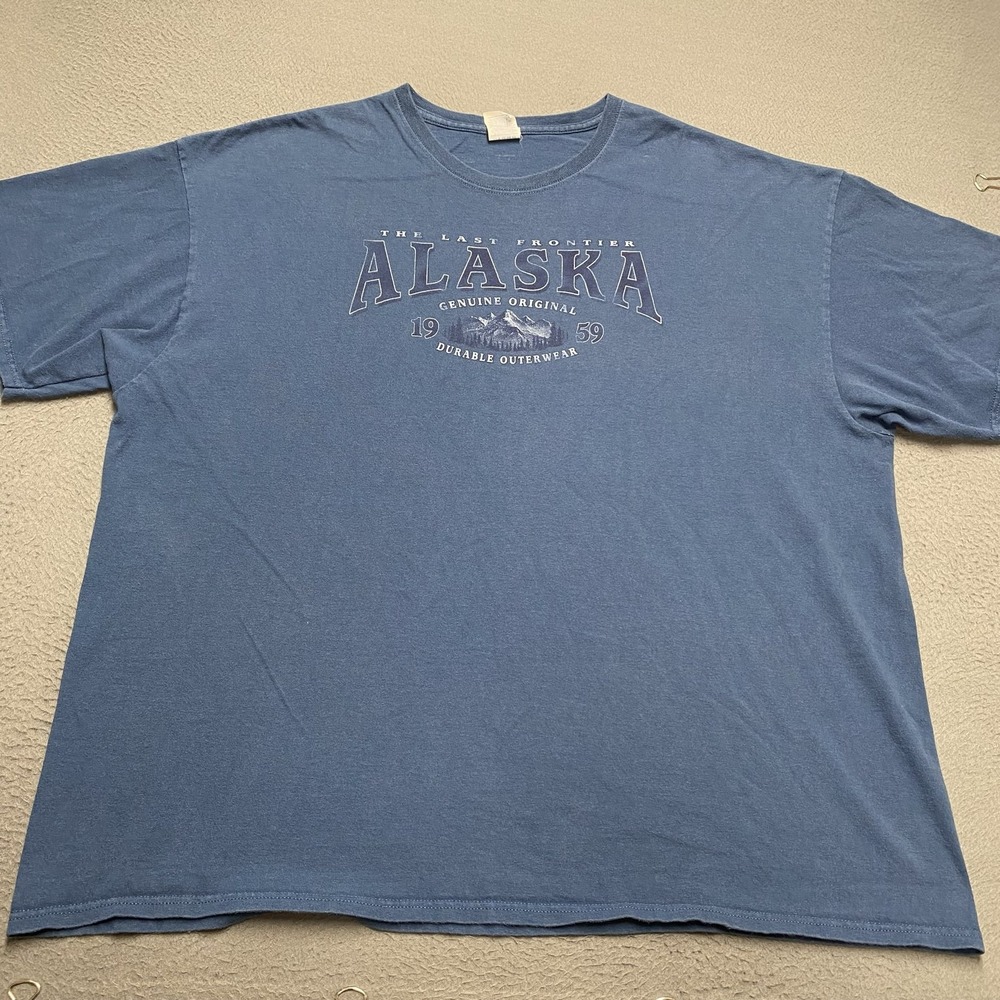 Alaska Shirt Mens 3XL Blue Last Frontier Mountains Graphic Tee Delta Cotton